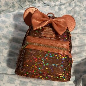 Loungefly Sequin Mini Backpack with Bow - Brown and Multicolor